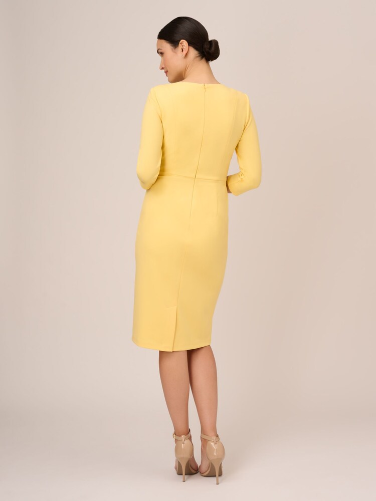 Adrianna Papell Yellow Knit Crepe Tie Waist Sheath Dress - Image 2 of 5 Adrianna Papell Yellow Knit Crepe Tie Waist Sheath Dress - Image 2 of 5