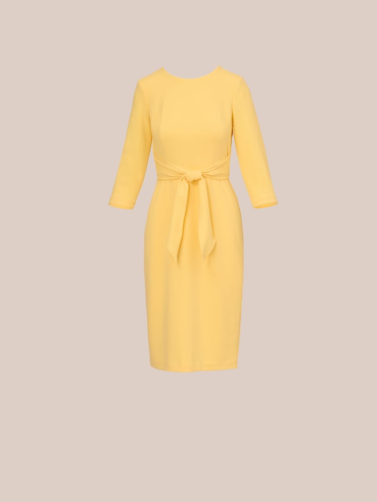 Adrianna Papell Yellow Knit Crepe Tie Waist Sheath Dress - Image 5 of 5