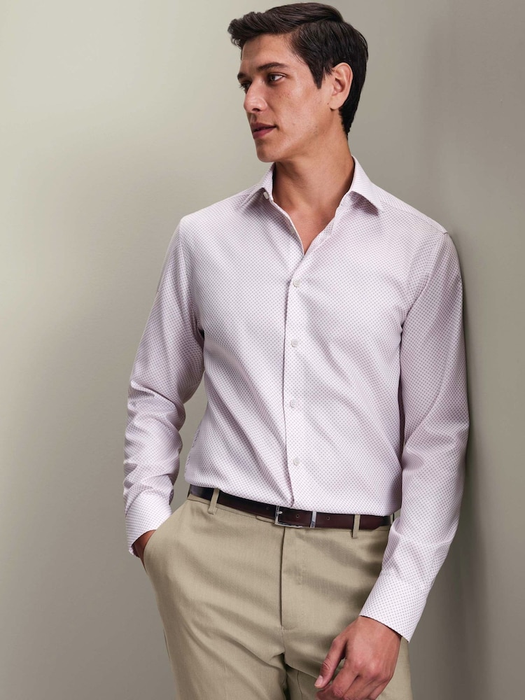 Charles Tyrwhitt Pink Non-iron Stretch Geometric Print Slim Fit Shirt - Image 1 of 6 Charles Tyrwhitt Pink Non-iron Stretch Geometric Print Slim Fit Shirt - Image 1 of 6