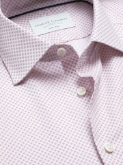 Charles Tyrwhitt Pink Non-iron Stretch Geometric Print Slim Fit Shirt - Image 5 of 6