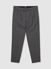 Reiss Soft Grey Strap Tailored Fit Wool-Blend Belted Pleated Trousers - Image 2 of 7