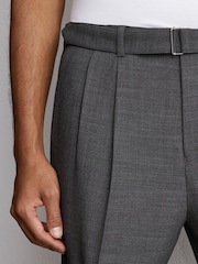 Reiss Soft Grey Strap Tailored Fit Wool-Blend Belted Pleated Trousers - Image 4 of 7