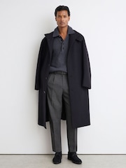 Reiss Soft Grey Strap Tailored Fit Wool-Blend Belted Pleated Trousers - Image 6 of 7