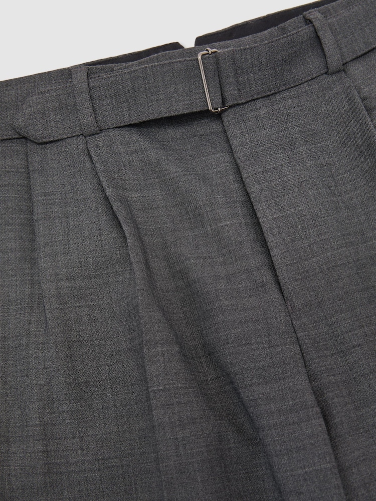 Reiss Soft Grey Strap Tailored Fit Wool-Blend Belted Pleated Trousers - Image 7 of 7 Reiss Soft Grey Strap Tailored Fit Wool-Blend Belted Pleated Trousers - Image 7 of 7