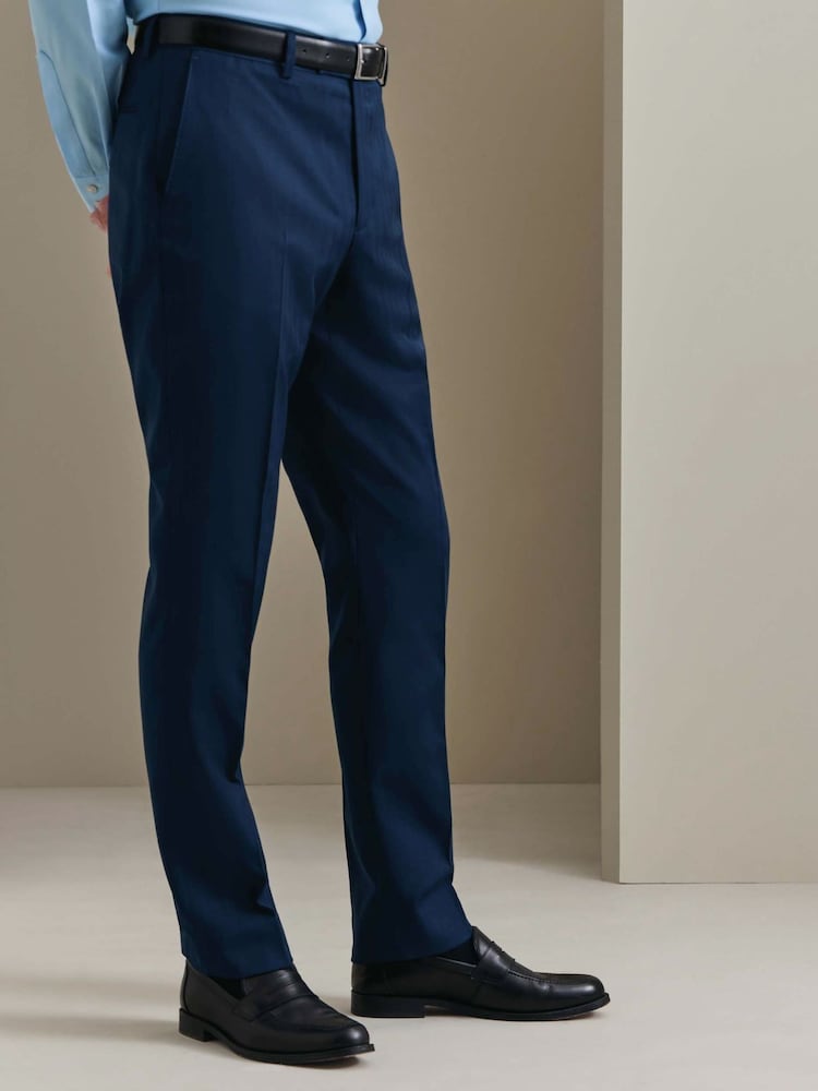 Синий - Charles Tyrwhitt слим фит деловые брюки с узором "в елочку" Performance - Изображение 1 5