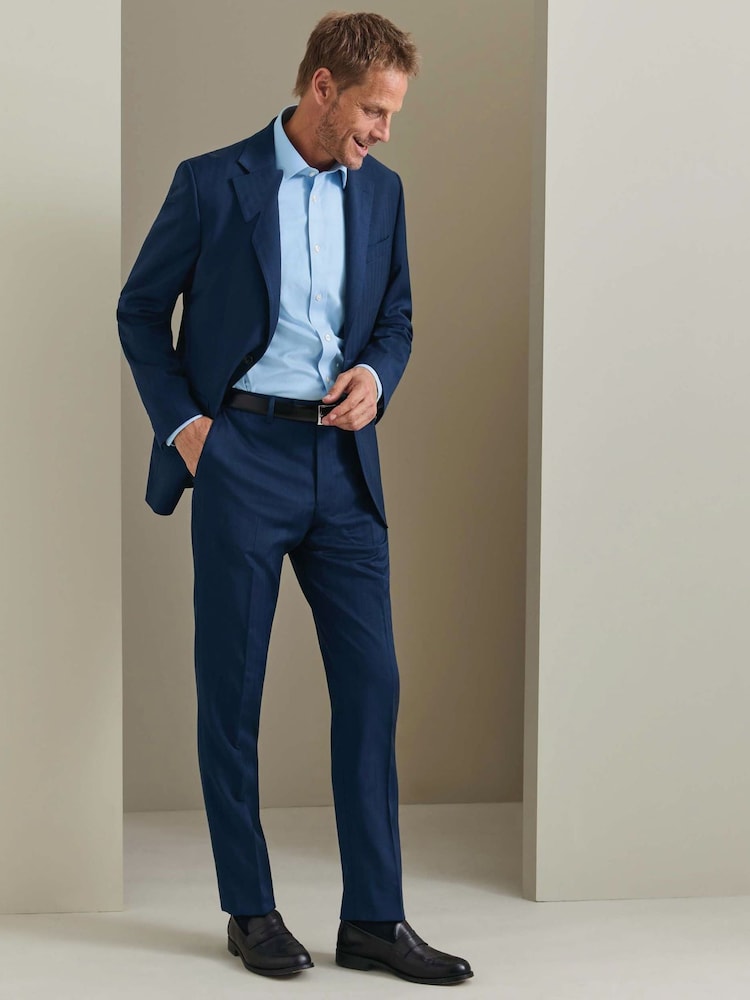 Синий - Charles Tyrwhitt слим фит деловые брюки с узором "в елочку" Performance - Изображение 2 5