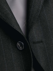 Charles Tyrwhitt Dark Grey Mocha Flannel Slim Fit Plain Suit Jacket - Image 6 of 9