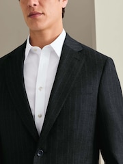 Charles Tyrwhitt Dark Grey Mocha Flannel Slim Fit Plain Suit Jacket - Image 8 of 9