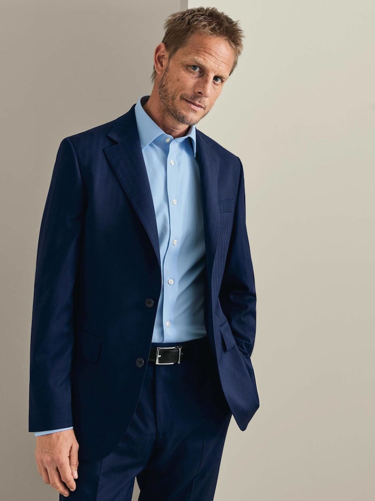 Charles Tyrwhitt Blue Slim Fit Herringbone Performance Suit Jacket - Image 1 of 6 Charles Tyrwhitt Blue Slim Fit Herringbone Performance Suit Jacket - Image 1 of 6