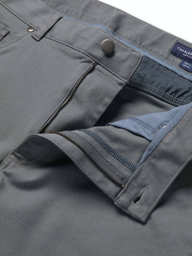 Charles Tyrwhitt Grey Twill Slim Fit 5 Pocket Jeans - Image 6 of 6