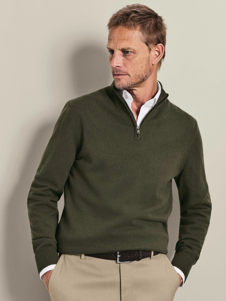 Verde - Pulover cu fermoar din cașmir Denim Charles Tyrwhitt - Imaginea 1 din 5