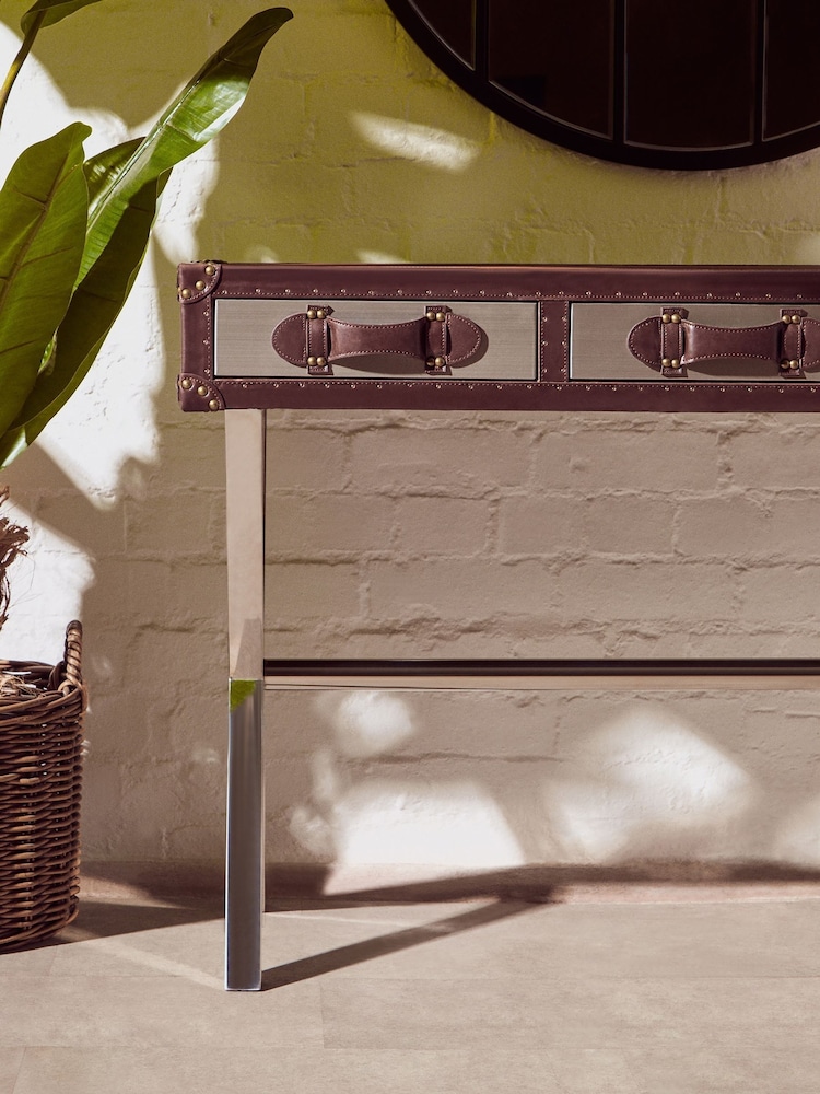 Interiors by Premier White Brown Genuine Cowhide Console Table - Image 2 of 6