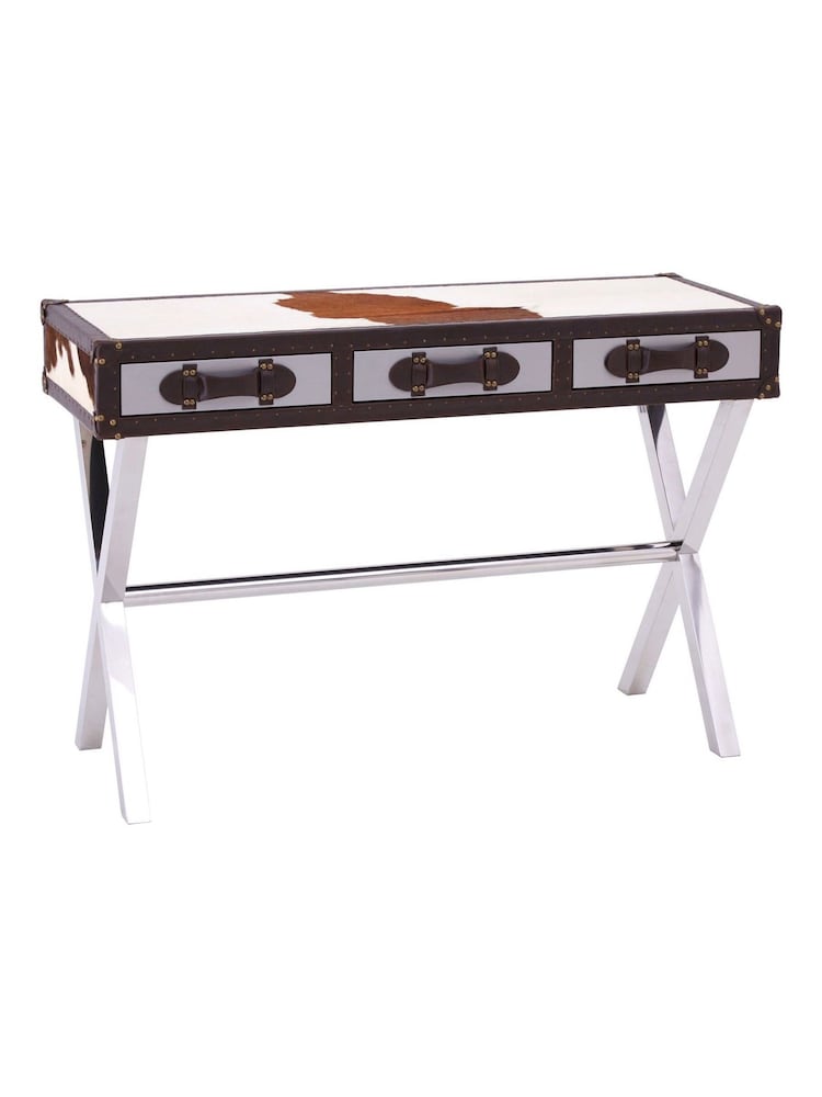Interiors by Premier White Brown Genuine Cowhide Console Table - Image 6 of 6
