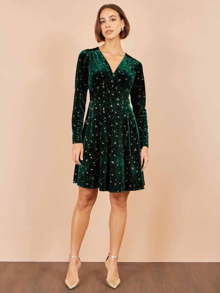 Yumi Velvet Skater Dress With Foil Star Print - Պատկեր 2 3-ից