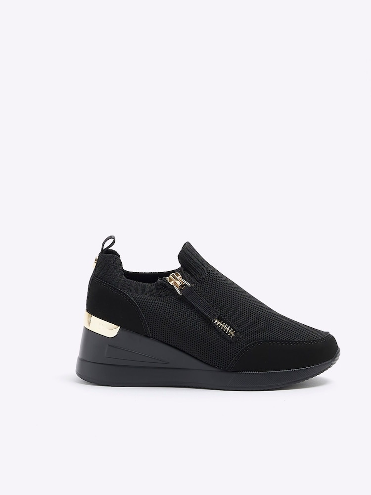 River Island Black Girls Drenched Wedge Trainers - Image 1 of 4