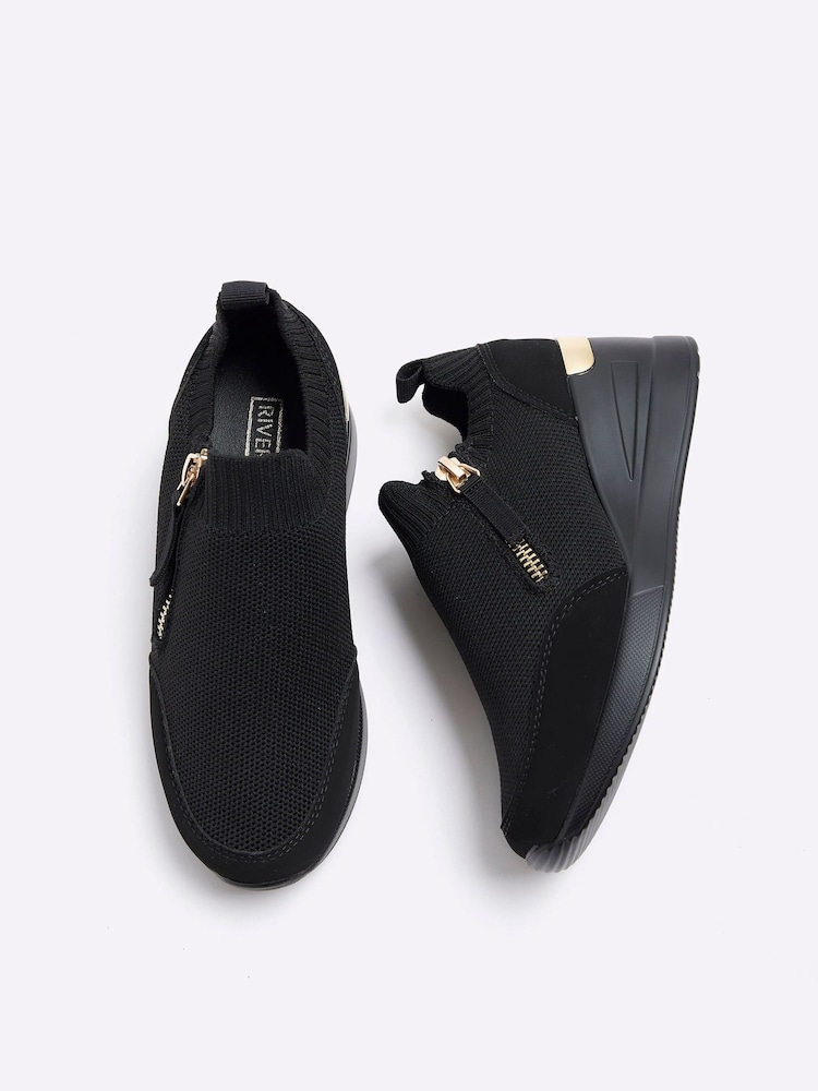 River Island Black Girls Drenched Wedge Trainers - Image 2 of 4 River Island Black Girls Drenched Wedge Trainers - Image 2 of 4