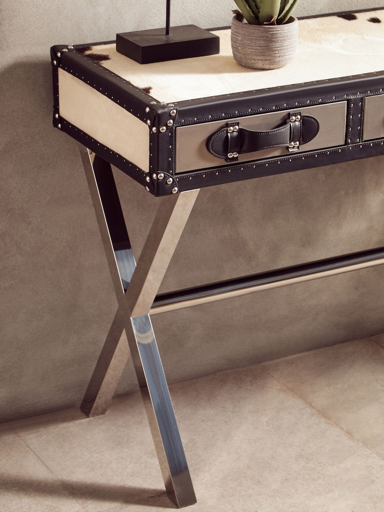 Interiors by Premier Black White Genuine Cowhide Console Table - Image 2 of 6 Interiors by Premier Black White Genuine Cowhide Console Table - Image 2 of 6