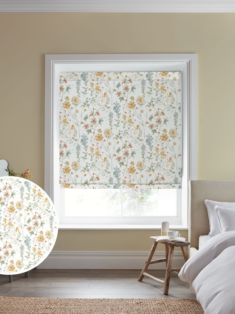 Laura Ashley Pale Gold Wild Meadow Made to Measure 100% Cotton Roman Blinds - Image 1 of 6