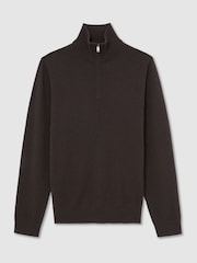 Reiss Chocolate Melange Royal 100% Cashmere Half-Zip Jumper - Image 2 of 7