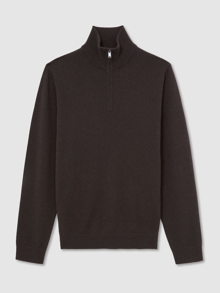 Reiss Chocolate Melange Royal 100% Cashmere Half-Zip Jumper - Image 2 of 7