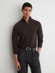 Reiss Chocolate Melange Royal 100% Cashmere Half-Zip Jumper - Image 3 of 7
