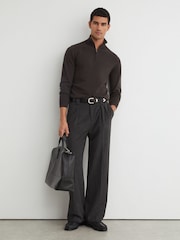 Reiss Chocolate Melange Royal 100% Cashmere Half-Zip Jumper - Image 4 of 7