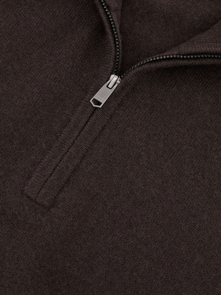Reiss Chocolate Melange Royal 100% Cashmere Half-Zip Jumper - Image 7 of 7