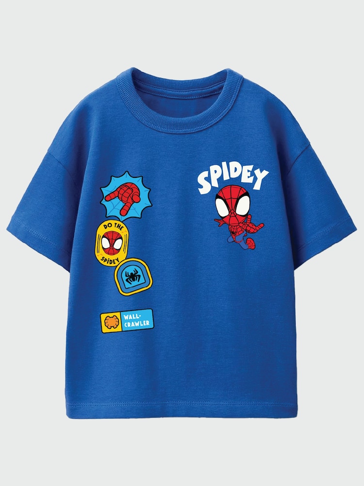 Rags & Rascals Blue Marvel Spider-Man Spidey Patches T-Shirt - Image 1 of 3 Rags & Rascals Blue Marvel Spider-Man Spidey Patches T-Shirt - Image 1 of 3