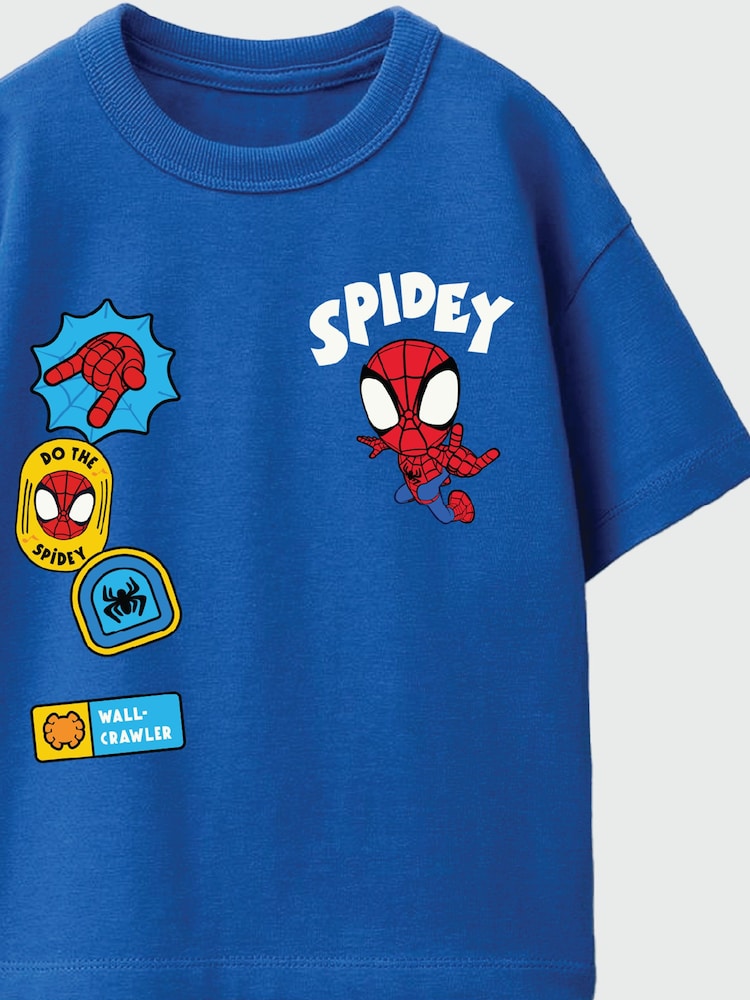 Rags & Rascals Blue Marvel Spider-Man Spidey Patches T-Shirt - Image 2 of 3 Rags & Rascals Blue Marvel Spider-Man Spidey Patches T-Shirt - Image 2 of 3