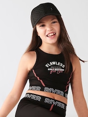 River Island Black Girls 100% Cotton Active Mesh Crop Top - Image 1 of 5