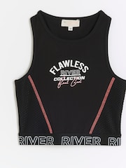 River Island Black Girls 100% Cotton Active Mesh Crop Top - Image 2 of 5