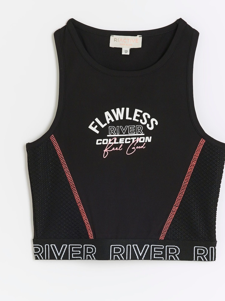 River Island Black Girls 100% Cotton Active Mesh Crop Top - Image 2 of 5