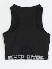 River Island Black Girls 100% Cotton Active Mesh Crop Top - Image 3 of 5