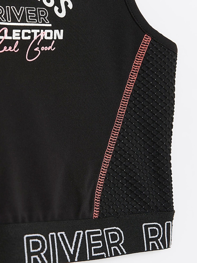 River Island Black Girls 100% Cotton Active Mesh Crop Top - Image 5 of 5