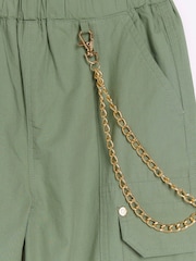 River Island Green Girls Trim Detail Cargo 100% Cotton Trousers - Image 2 of 3