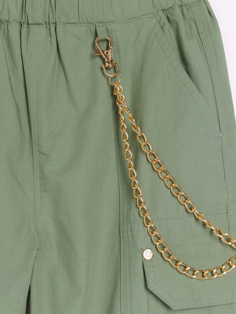 River Island Green Girls Trim Detail Cargo 100% Cotton Trousers - Image 2 of 3