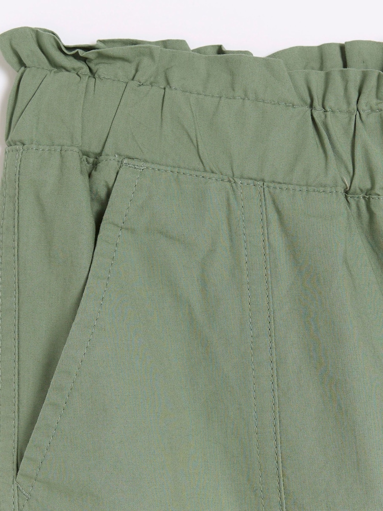 River Island Green Girls Trim Detail Cargo 100% Cotton Trousers - Image 3 of 3