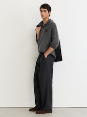 Reiss Charcoal Grey Seth Monogram Wool Relaxed-Fit Polo Jumper - Image 3 of 7