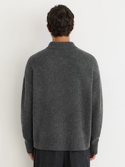Reiss Charcoal Grey Seth Monogram Wool Relaxed-Fit Polo Jumper - Image 6 of 7