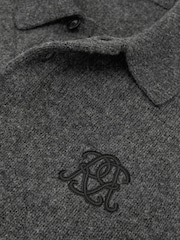 Reiss Charcoal Grey Seth Monogram Wool Relaxed-Fit Polo Jumper - Image 7 of 7