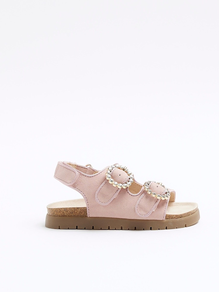 River Island Pink Girls Denim Corkbed Sandals - Image 1 of 4 River Island Pink Girls Denim Corkbed Sandals - Image 1 of 4