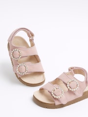 River Island Pink Girls Denim Corkbed Sandals - Image 3 of 4
