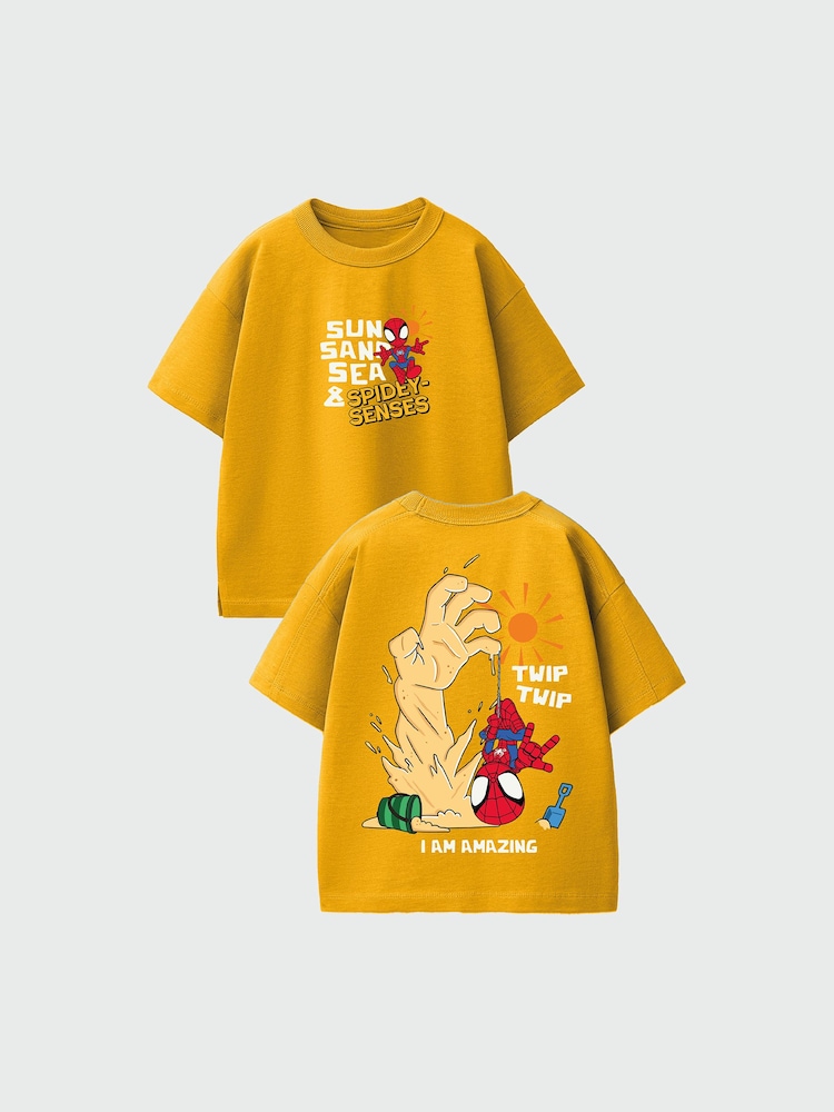 Rags & Rascals Yellow Marvel Spider-Man Sun Sand Spidey Senses T-Shirt - Image 1 of 4 Rags & Rascals Yellow Marvel Spider-Man Sun Sand Spidey Senses T-Shirt - Image 1 of 4