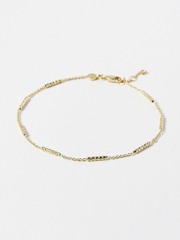Oliver Bonas Gold Plated Kai Textured Bar Detail Anklet - Image 1 of 4