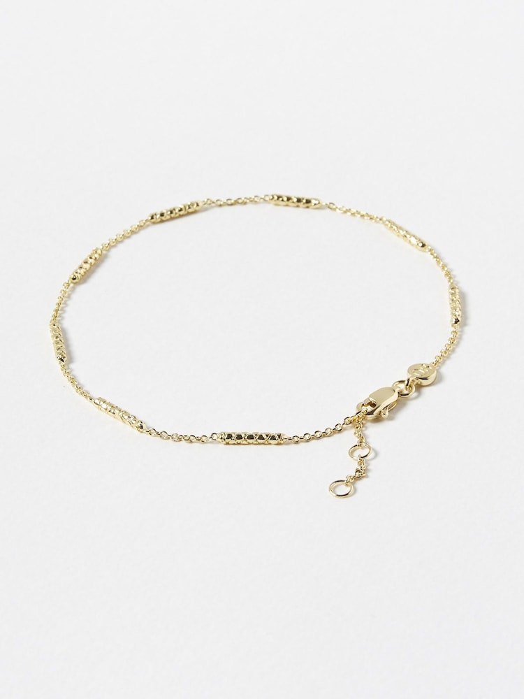 Oliver Bonas Gold Plated Kai Textured Bar Detail Anklet - Image 2 of 4