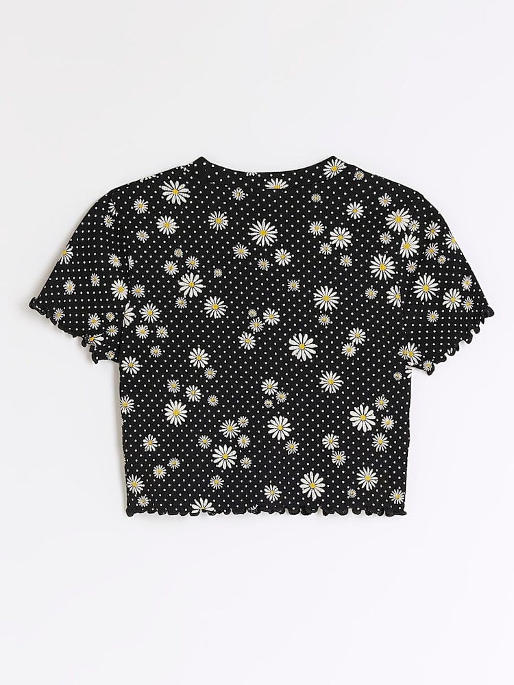 River Island Black Girls Lettuce Hem Rib Top - Image 2 of 4