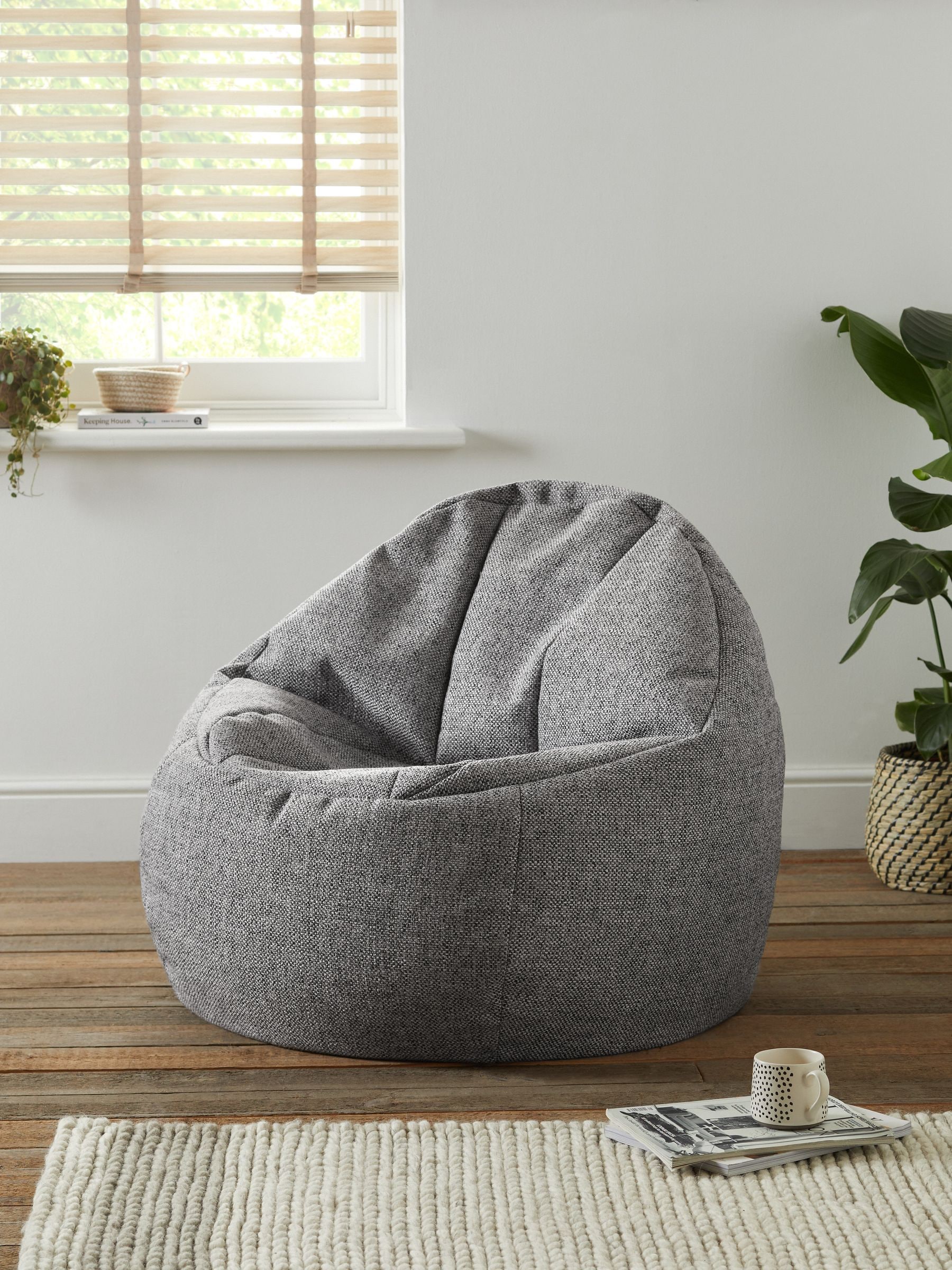 Charcoal Grey Chunky Weave Bean Bag Chair
