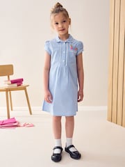 Blue Cotton Rich Button Front Lace Gingham School Dress (3-14yrs) - Image 1 of 8
