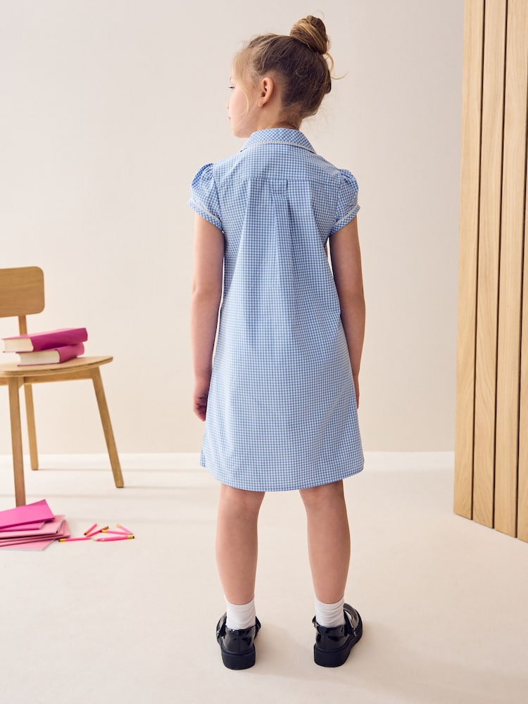 Blue Cotton Rich Button Front Lace Gingham School Dress (3-14yrs) - Image 2 of 8