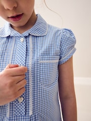 Blue Cotton Rich Button Front Lace Gingham School Dress (3-14yrs) - Image 4 of 8